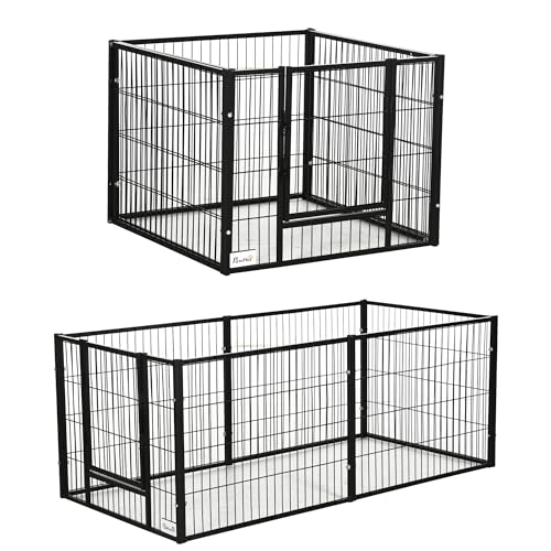 PawHut Tierzaun mit 6 Paneelen für draußen und drinnen, verstellbare Länge 82,5-150x79x61cm, Metall von Aosom Italy