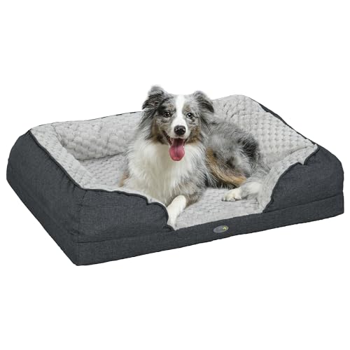 PawHut gepolstertes Hundebett mit abnehmbarem, waschbarem Kissen, Hundezwinger mittlere Größe mit rutschfestem Boden, 90x69x21cm, anthrazitfarben von Aosom Italy