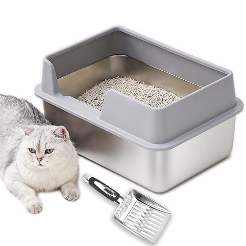 Aothey Katzentoilette aus Edelstahl mit Schaufel und Deckel: rostbeständig, geruchshemmend, leicht zu reinigen, perfekt für Katzen und Kaninchen, abgerundete Kanten, langlebig und langlebig (19,7 x von Aothey