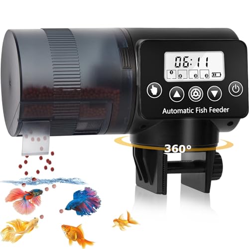 Aoyar Futterautomat Aquarium Fischfutter Automat: Programmierbar LCD -Anzeige Fischfutterspender mit Timer, 200ML Kleine Flocken und Pellets Fischfutterautomat Fuer Aquarium Fischtank von Aoyar