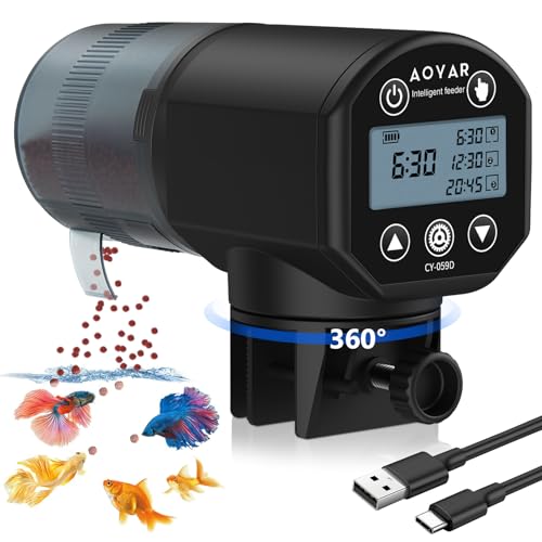 Futterautomat Aquarium Automat Futterspender: USB Wiederaufladbar Fischfutterautomat Automatischer für Aquarium Fischtank - 200ml Schlau Futterfütterung Timer-Spender für Flocke Pellet Urlaub Arbeit von Aoyar