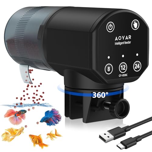 Futterautomat für Aquarium Automat Fische Futterspender: USB Wiederaufladbare Fischfutterspender,Feuchtigkeitsbeständig & 200ML Grosse Kapazität Fisch Futterautomaten für Aquarium Fischtank von Aoyar