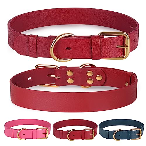 Apasiri Hundehalsband für große Hunde, 100 % wasserdicht, geruchsdicht und kaufest, strapazierfähiges Hundehalsband mit Metallschnalle, Größe S, 27,9 cm - 38,1 cm, Rot von Apasiri