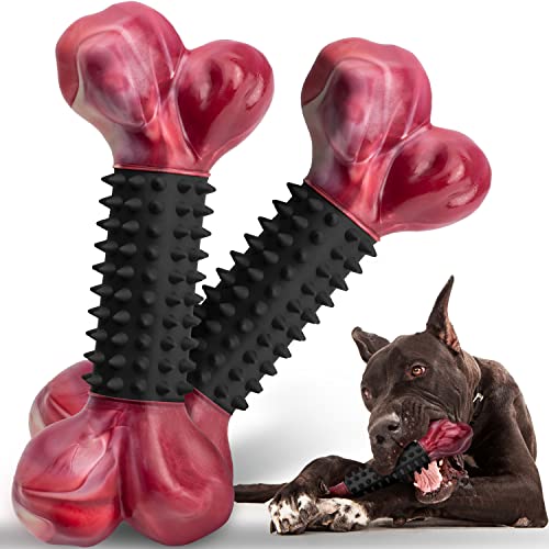 Apasiri Robustes Hundespielzeug für aggressive Kauer, große Rassen, 2 Stück, Kauspielzeug für große und mittelgroße Hunde, Nylon- und Gummi-Hundeknochen zum Zahnen, Kauen, Speckgeschmack von Apasiri