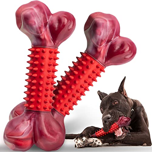 Apasiri Robustes Hundespielzeug für aggressive Kauer, große Rassen, Kauspielzeug für große und mittelgroße Hunde, Nylon- und Gummi-Hundeknochen zum Zahnen, Kauen, Rindfleischgeschmack, 2 Stück von Apasiri