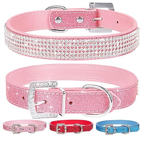 Apasiri Strass Hundehalsband für kleine Hunde, Rosa Hundehalsband, Leder Hundehalsband, Mädchen Hundehalsbänder für mittelgroße Hunde, Niedliches Hundehalsband, Diamant Hundehalsband Bling von Apasiri