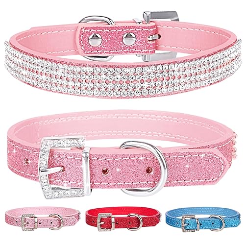 Apasiri Strass Hundehalsband für kleine Hunde, Rosa Hundehalsband, Leder Hundehalsband, Mädchen Hundehalsbänder für mittelgroße Hunde, Niedliches Hundehalsband, Diamant Hundehalsband Bling von Apasiri