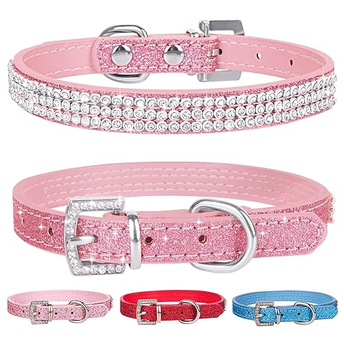 Apasiri Strass Hundehalsband für kleine Hunde, rosa Hundehalsband, Leder Hundehalsband, Mädchen Hundehalsbänder für mittelgroße Hunde, niedliches Hundehalsband, Diamant-Hundehalsband Bling von Apasiri