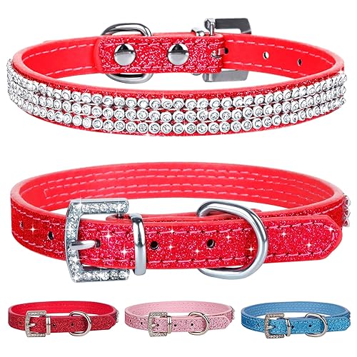 Apasiri Strass-Hundehalsband für kleine Hunde, rotes Leder, niedliches Hundehalsband, glitzernde Hundehalsbänder für mittelgroße Hunde, Diamant-Hundehalsband, Katzenhalsband für Mädchen, Jungen, von Apasiri