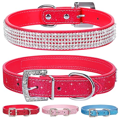 Apasiri Strass Hundehalsband für kleine Hunde, rotes Leder Hundehalsband, süßes Hundehalsband, Bling Hundehalsbänder für mittelgroße Hunde, Diamant Hundehalsband Katzenhalsband für Mädchen Junge von Apasiri