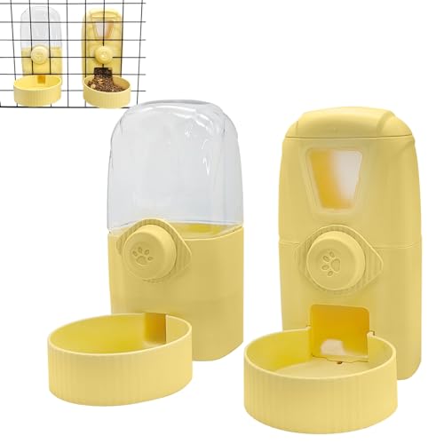 Apatal Automatischer Futter-/Wasserspender zum Aufhängen, Schwerkraft-Kaninchen-Futterspender und Wasserspender-Set, Gelb von Apatal