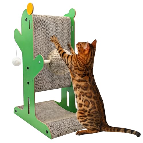 Apatal Katzenkratzer Vertikaler Katzenkratzbaum Karton Katzenkratzbaum mit Ball Spielzeug für Indoor Katzen Groß (Kaktus Form) von Apatal