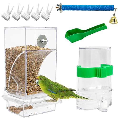 Apatal No Mess Vogelfutterstation 9 Stück Automatischer Papagei Wasserspender Acryl Einstellbar Sittich Samen Futter Behälter Käfig Zubehör Trinker für Lovebirds Finken Wellensittiche Kanarienvögel von Apatal