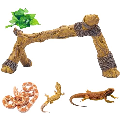 Apatal Schlangenkletterzweig Reptilienzweige Dekor Harz Klettern Baum Lebensraum Dekoration mit Blättern für Haube Gecko Bartdrache Baum Frosch Schildkröte Maisschlange von Apatal