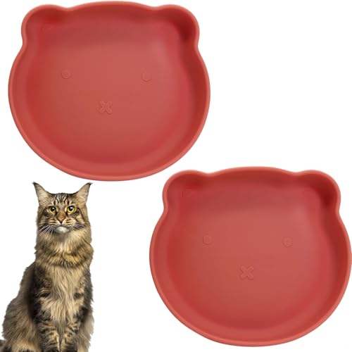 Apatal Silikon Katzenfutter Schüssel Saugnapf Katzennapf 17,8 cm Flach Katzen Futter & Wasser Schalen Set mit 2 rutschfesten Kitty Teller Linderung Schnurrhaare Müdigkeit Welpen Futternapf für von Apatal