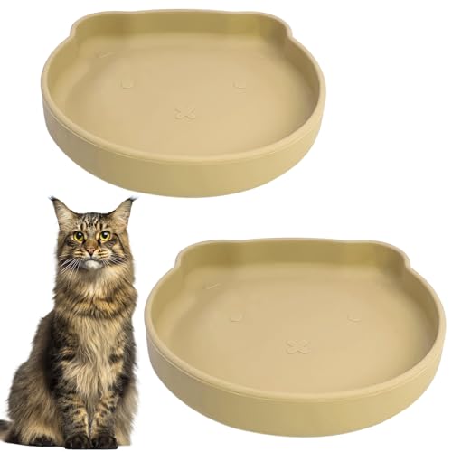 Apatal Silikon Katzenfutter Schüssel Saugnapf Katzennapf 17,8 cm Flach Katzen Futter & Wasser Schalen Set mit 2 rutschfesten Kitty Teller Relief Whisker Müdigkeit Welpen Futternapf für Trockenfutter & von Apatal