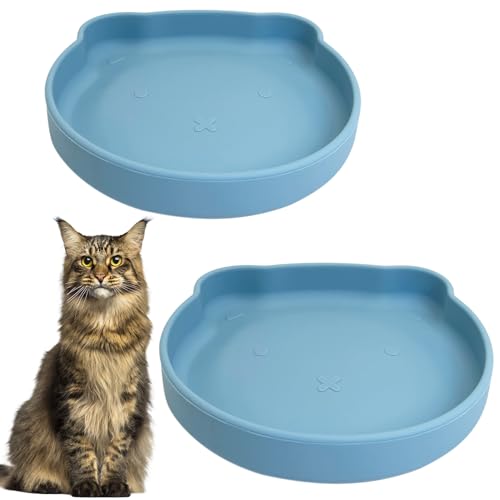 Apatal Silikon Katzenfutter Schüssel Saugnapf Katzennapf 17,8 cm Flach Katzen Futter & Wasser Schalen Set mit 2 rutschfesten Kitty Teller Relief Whisker Müdigkeit Welpen Futternapf für Trockenfutter & von Apatal