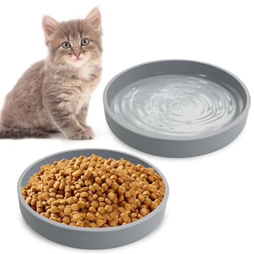 Apatal Silikon-Katzenfutternapf, flach, 15 cm breit, Haustierteller, Set mit 2 kleinen, flachen Hundenapf, niedlicher Schnurrhaar, Müdigkeit, Kätzchen, Futternapf für Trockenfutter und Nassfutter von Apatal