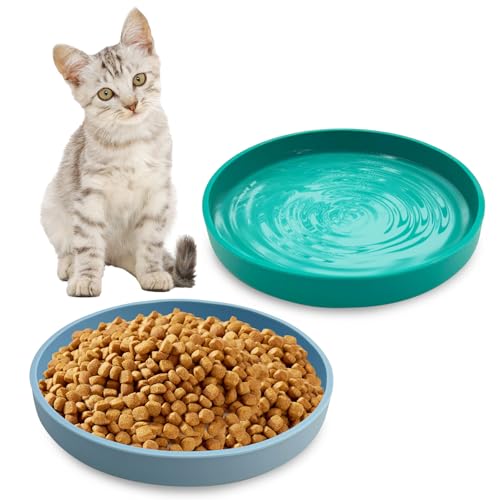 Apatal Silikon-Katzenfutternapf, flach, 15 cm breit, Haustierteller, Set mit 2 kleinen flachen Hundenapf, niedlicher Schnurrhaar, Müdigkeit, Kätzchen, Futternapf für Trockenfutter und Nassfutter von Apatal