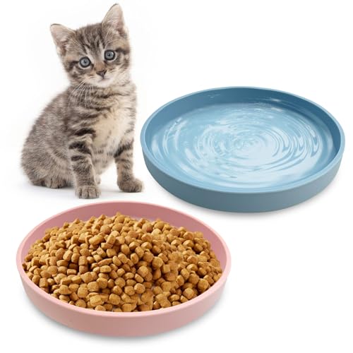 Apatal Silikon-Katzenfutternapf, flach, 15 cm breit, Haustierteller, Set mit 2 kleinen flachen Hundenapf, niedlicher Schnurrhaar, Müdigkeit, Kätzchen, Futternapf für Trockenfutter und Nassfutter von Apatal