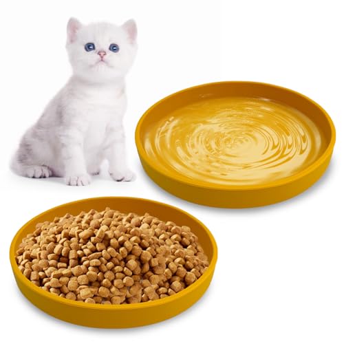 Apatal Silikon-Katzenfutternapf, flach, 15 cm breit, Haustierteller, Set mit 2 kleinen flachen Hundenapf, niedlicher Schnurrhaar, Müdigkeit, Kätzchen, Futternapf für Trockenfutter und Nassfutter von Apatal