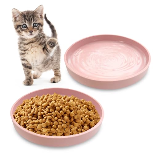 Apatal Silikon-Katzen-Futternapf, flach, 15 cm breit, Katzenschüsseln, Set mit 2 Kätzchen-Tellern, Linderung Schnurrhaar, Müdigkeit, Welpen-Futternapf für Trockenfutter und Nassfutter im Innenbereich von Apatal