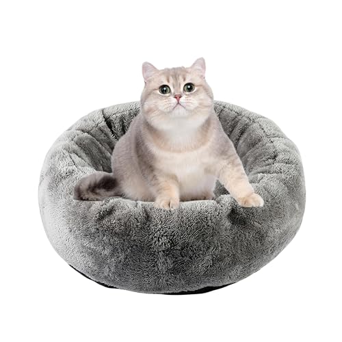 Apgdzpa Katzenbett Rund 43CM Katzenkissen Donut Katzendecke Katzen Schlafplatz Katzenbett Flauschig aus Plüsch Kuscheliges Katzenkissen, Grau von Apgdzpa