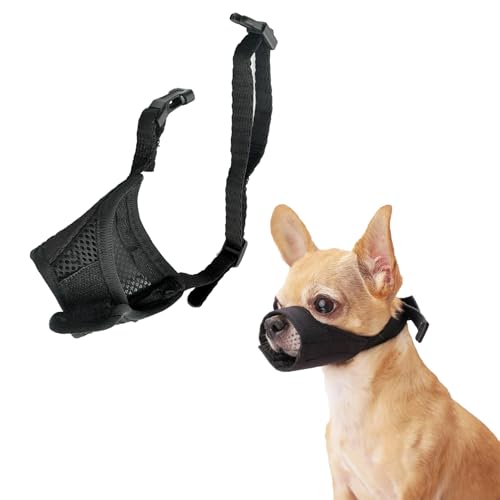 Hund Maulkorb, Hundemaulkorb Verstellbar Maulkorb aus Stoff Kleine Hunde Nylon-Maulkorb Mesh Atmungsaktiv Maulkörbe Hunde-Mundschutz Maske Anti-Kauen Bellen für Chihuahua Shih Tzu (Schwarz01, XS) von Apkpesterml