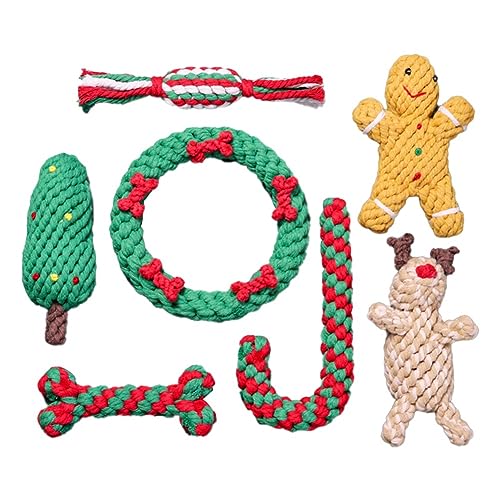 Aposous 7-Teiliges Weihnachtsset für Haustiere, Baumwollseil-Spielzeug, Zahnreinigung, Hundeseil-Spielzeug, Weihnachts-Kautrainingsspielzeug von Aposous