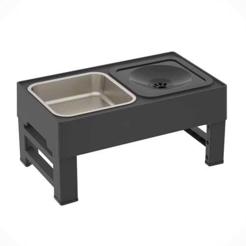 Aposous Erhöhte Hundenäpfe, Verstellbar, Erhöhter Hundenapf + Hundenapf mit Langsamem Futter und Hundewassernapf, Auslaufsicher für Hunde und Haustiere, Schwarz, A, 43,5 X 22,5 cm von Aposous