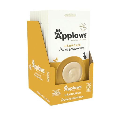 Applaws 100% Natürliches Hühnchenpüree Katzensnack, Getreidefrei, Cremig - 10 Packungen (4 x 15g Beutel) - Insgesamt 40 Beutel von Applaws