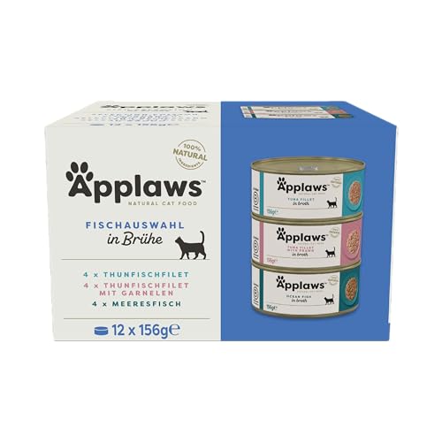 Applaws 100% natürliches Premium-Nassfutter für Katzen, Fischauswahl-Multipack in Brühe - Packung mit 12 x 156g Dosen von Applaws