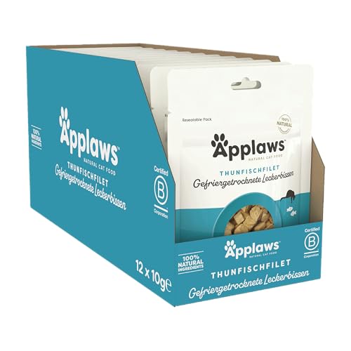 Applaws 100% natürliche Katzensnacks, gefriergetrocknetes Thunfischfilet - Packung mit 12 x 10g Beuteln von Applaws