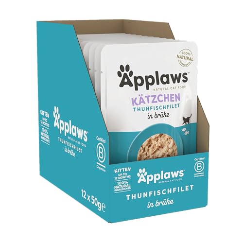 Applaws 100% natürliches Nassfutter für Kätzchen, Thunfischfilet in Brühe - Packung mit 12 x 50g Beuteln von Applaws