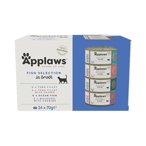 Applaws 100% natürliches Premium-Nassfutter für Katzen, Fischauswahl-Multipack in Brühe - Packung mit 24 x 70g Dosen von Applaws