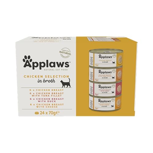 Applaws 100% natürliches Premium-Nassfutter für Katzen, Hühnerauswahl-Multipack in Brühe - Packung mit 24 x 70g Dosen von Applaws