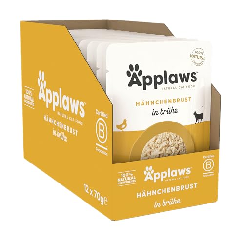 Applaws 100% natürliches Nassfutter für Katzen, Hühnerbrust in Brühe - Packung mit 12 x 70g Beuteln von Applaws