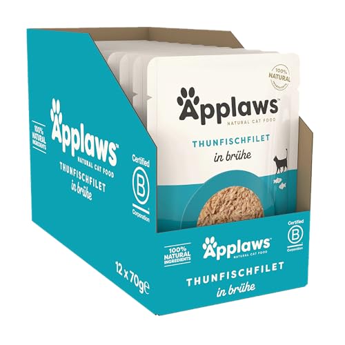 Applaws 100% natürliches Nassfutter für Katzen, Thunfischfilet in Brühe - Packung mit 12 x 70g Beuteln von Applaws