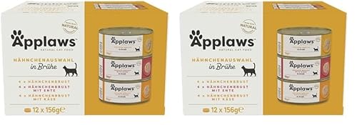 Applaws 100% natürliches Premium-Nassfutter für Katzen, Hühnerauswahl-Multipack in Brühe - Packung mit 12 x 156g Dosen (Packung mit 2) von Applaws