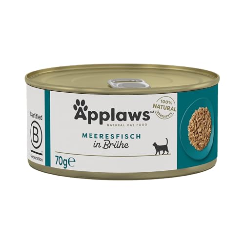 Applaws 100% natürliches Premium-Nassfutter für Katzen, Meeresfisch in Brühe - Packung mit 24 x 70g Dosen von Applaws