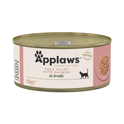 Applaws 100% Natural Premium Katzennassfutter, Thunfischfilet mit Lachs in Brühe - Packung mit 24 x 156g Dosen von Applaws