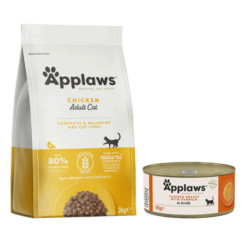 Applaws Mischfütterung: Trocken- & Nassfutterpaket - 2 kg Adult Huhn + 6 x 156 g Huhn & Kürbis von Applaws