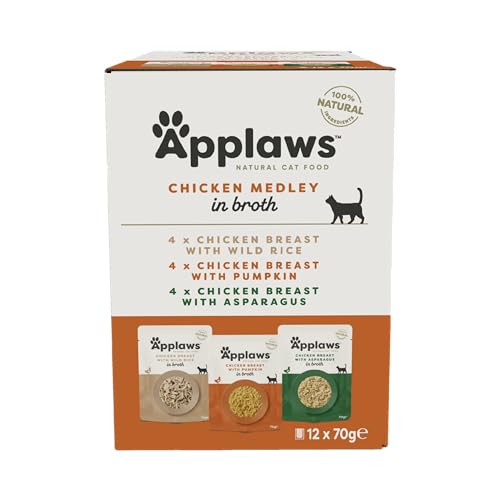 Applaws Premium Natural Cat Food Nassfutter, Hühnerauswahl in Brühe 70g Portionsbeutel (12x70g ) von Applaws