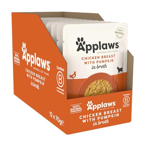 Applaws Premium Natural Katzenfutter Nass, Hühnerbrust und Kürbis in Brühe 70g Portionsbeutel (12x70g ) von Applaws