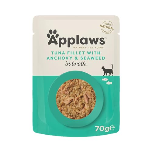 Applaws Premium Natural Katzenfutter Nass, Thunfischfilet mit Sardellen in Brühe 70g Portionsbeutel (12x70g ) von Applaws