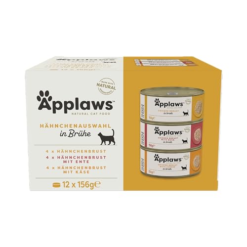 Applaws 100% natürliches Premium-Nassfutter für Katzen, Hühnerauswahl-Multipack in Brühe - Packung mit 12 x 156g Dosen von Applaws