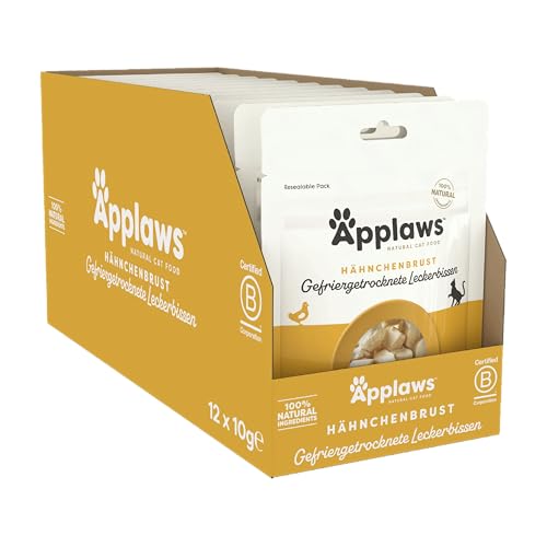 Applaws natürliche Katzensnacks, gefriergetrocknete Hühnerbrust - Packung mit 12 x 10g Beuteln von Applaws