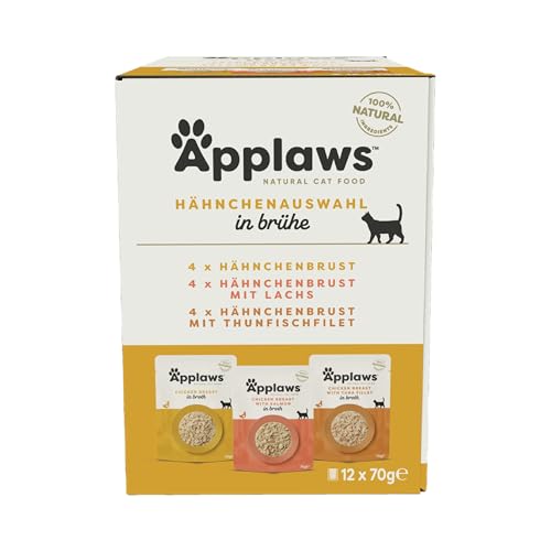 Applaws natürliches Nassfutter für Katzen, Beutel Multipack Hühnerauswahl in Brühe - 12 x 70g Beutel von Applaws