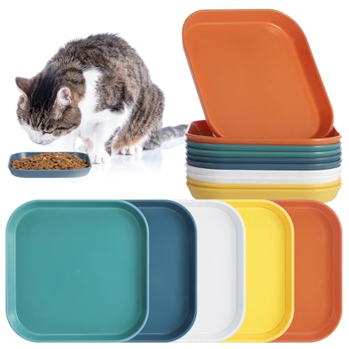 Apricitie 10 Stück Fressnapf Katze Katzennäpfe 5.7x5.7 Zoll Katzennapf Flach Katzenschüssel Bunt Katzenfutter Napfset für Trockenfutter und Nassfutter von Apricitie