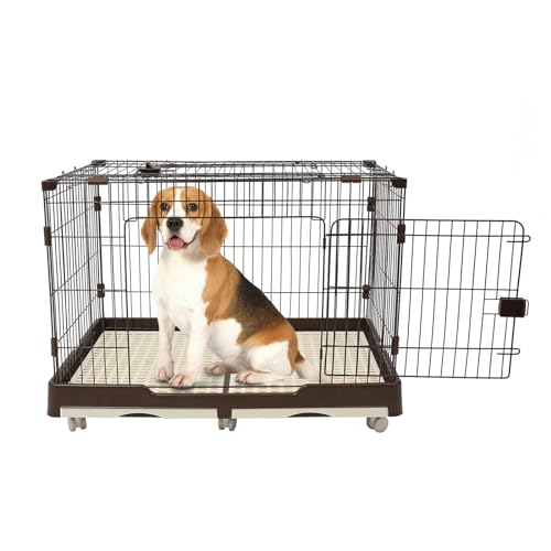 Apriltop 99x62x75cm Haustierkäfig mit 6 Universalrädern, Dog Kennel Indoor Large with 2 Doors, für Haustiere mit Einem Gewicht bis 20Kg, für Schlafzimmer Wohnzimmer Flur, Kaffee von Apriltop